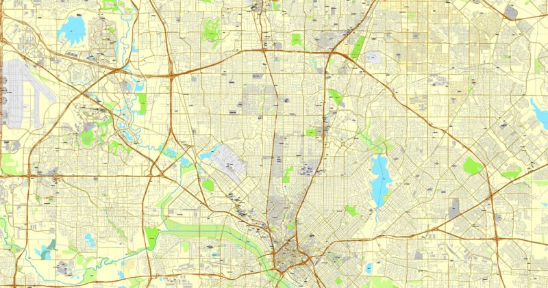 Vector Map Dallas, Texas, US, exact vector map Adobe Illustrator editable City Plan V3.09, full vector, scalable, editable, text format street names, 26 mb ZIP