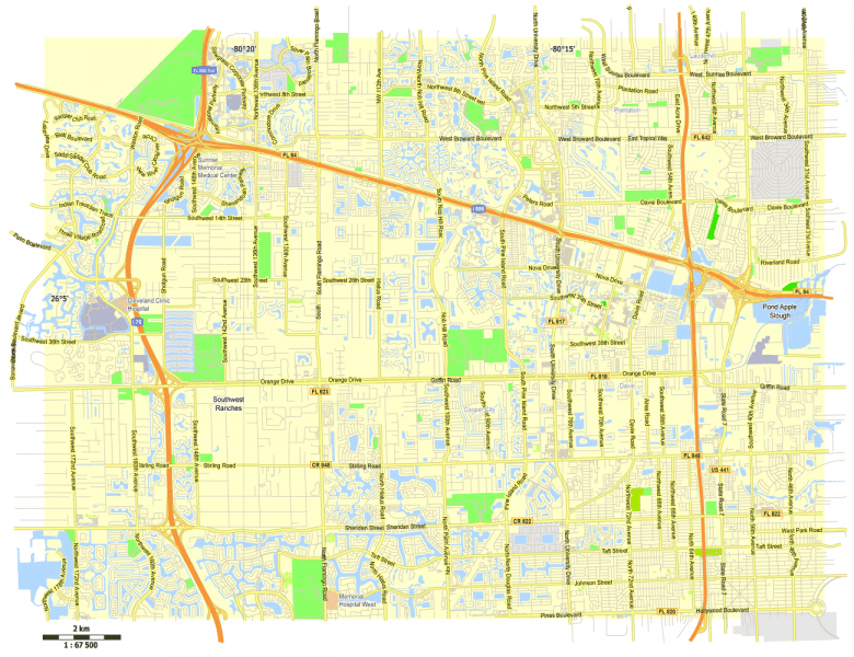 Davie, Florida, US, Free vector map Adobe Illustrator