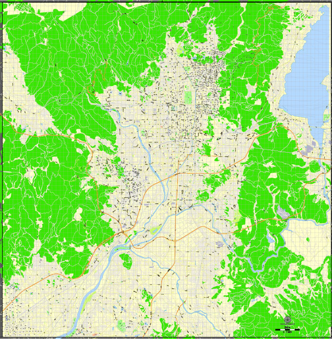 Kyoto Japan Printable Exact Vector Map G View Level 16 250 Meters Street City Plan V 3 09 Full Editable Adobe Illustrator