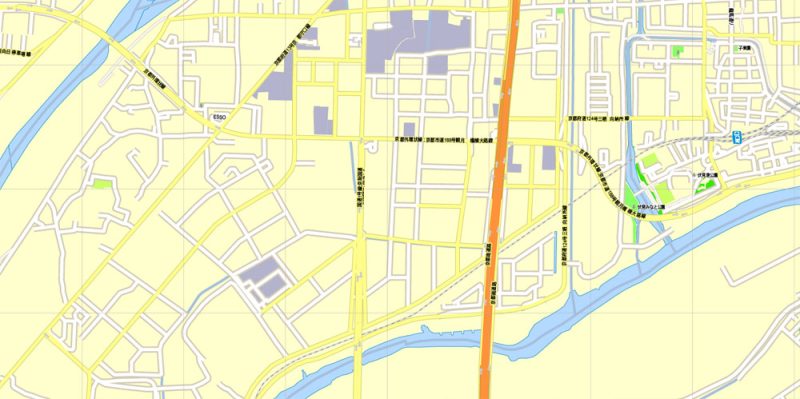 Printable Map Kyoto, Japan, exact vector map G-View level 16 (250 meters) street City Plan V.3.09 full editable, Adobe Illustrator, full vector, scalable, editable text format street names, 13 mb ZIP