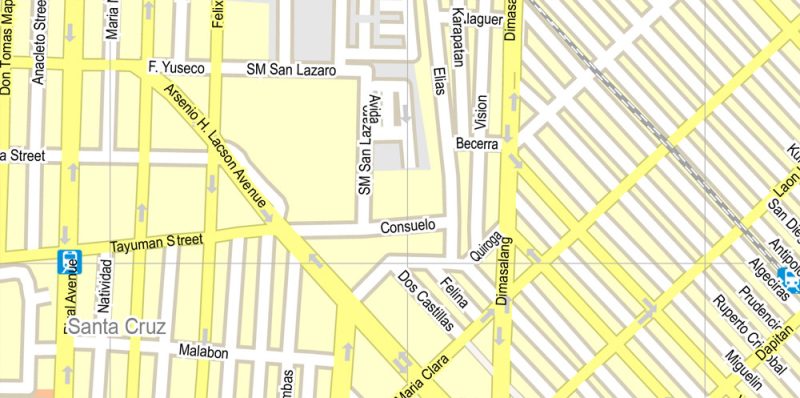 Manila, Philippines, exact vector street City Plan map G-View Level 16 (250 meters), full editable, Adobe Illustrator