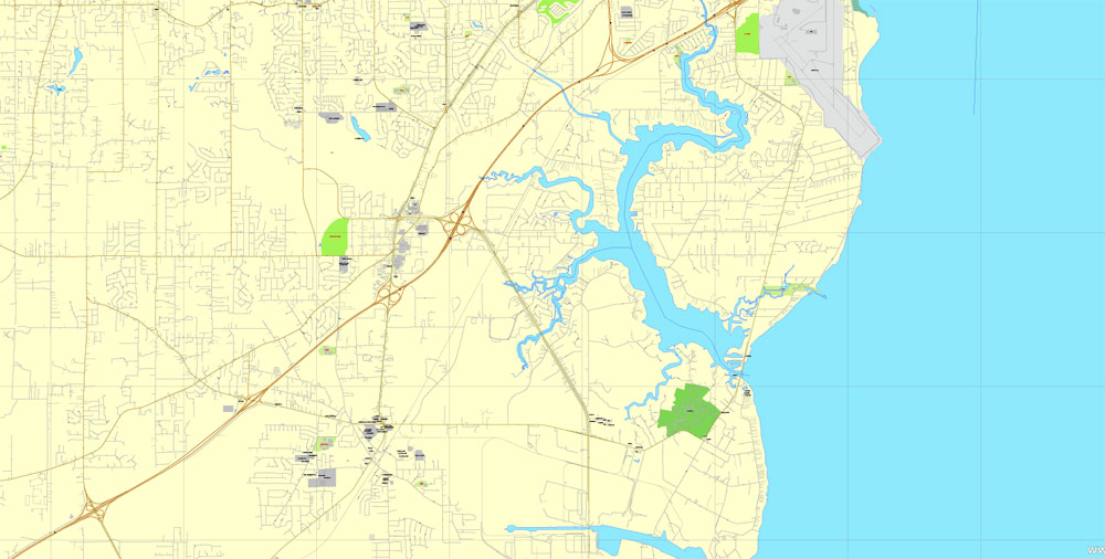 Mobile, Alabama, US, exact vector street City Plan map V3.09, full editable, Adobe PDF, full vector