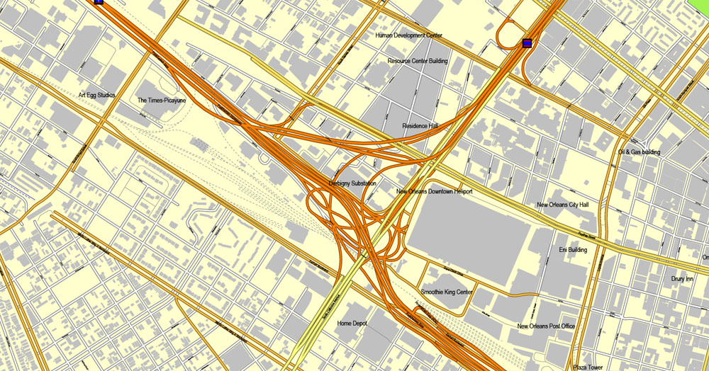Vector Map New Orleans, Louisiana, US, exact vector map Adobe Illustrator editable City Plan V3.09, full vector