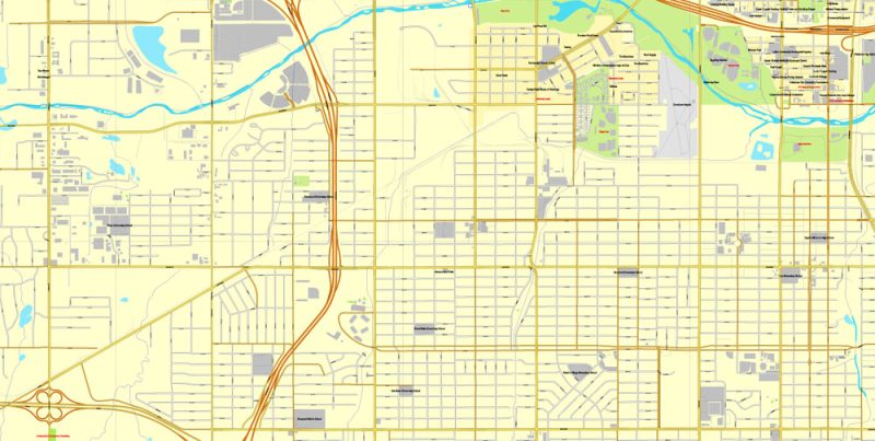 Printable Map Oklahoma City, Oklahoma, US, exact vector street City Plan map V3.09, full editable, Adobe Illustrator, full vector, scalable, editable text format street names, 16 mb ZIP