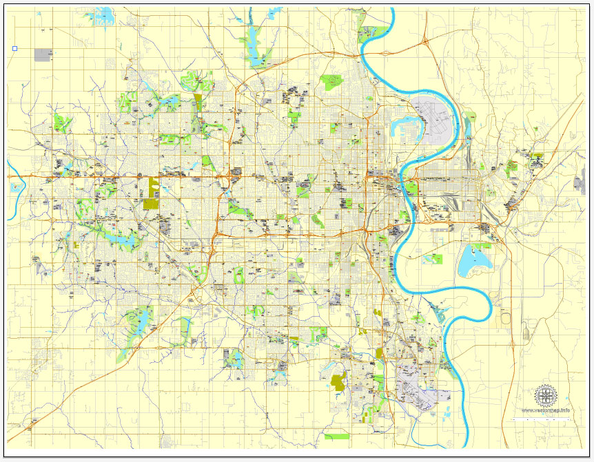 Omaha, Nebraska, US, exact vector street City Plan map V3.09, full