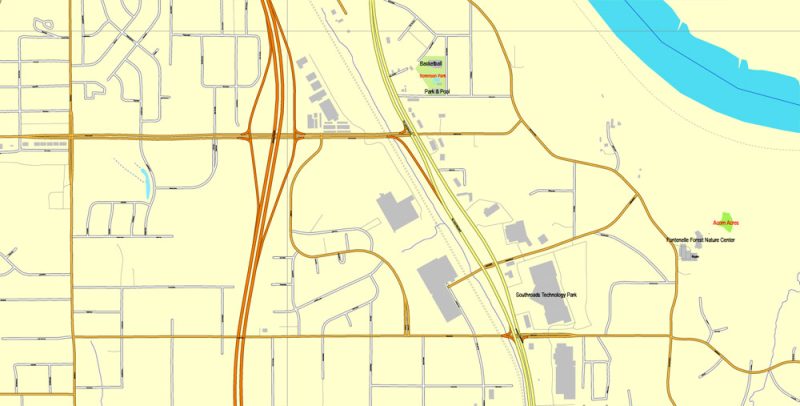 Printable Map Omaha, Nebraska, US, exact vector street City Plan map V3.09, full editable, Adobe Illustrator, full vector, scalable, editable text format street names, 11 mb ZIP