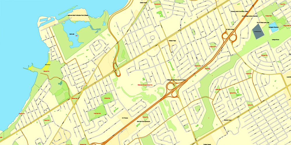 Printable Map Ottawa, Canada, exact vector street City Plan map V3.09, full editable, Adobe Illustrator, full vector, scalable, editable text format street names, 11 mb ZIP