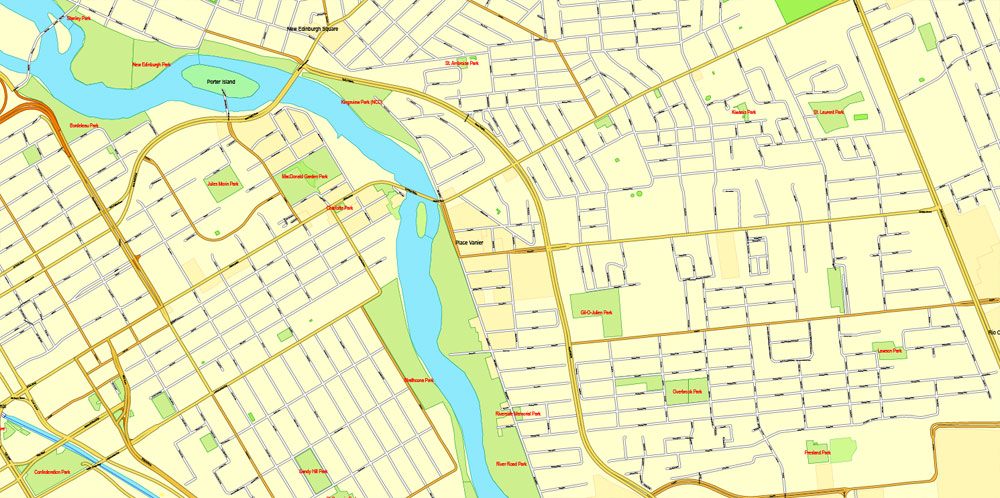Printable Map Ottawa, Canada, exact vector street City Plan map V3.09, full editable, Adobe Illustrator, full vector, scalable, editable text format street names, 11 mb ZIP