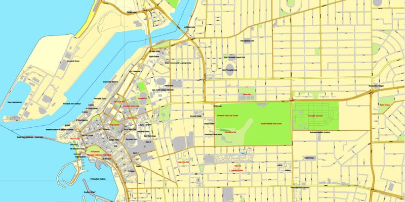 Printable Map Perth, Australia, exact vector street City Plan map V.3.09, full editable, Adobe Illustrator, full vector, scalable, editable, text format street names, 19 mb ZIP