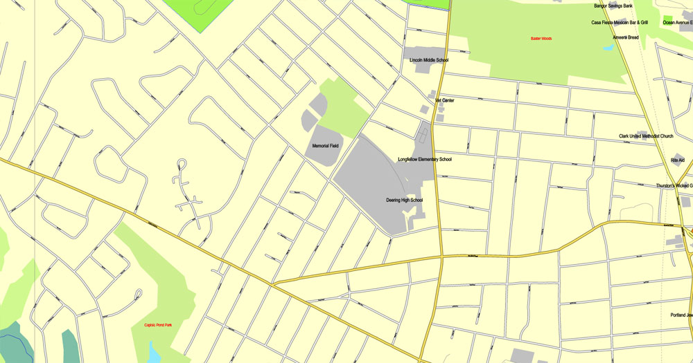 Printable Map Portland, Maine, US, exact vector street City Plan map V3.09, full editable, Adobe Illustrator, full vector, scalable, editable text format street names, 4 mb ZIP
