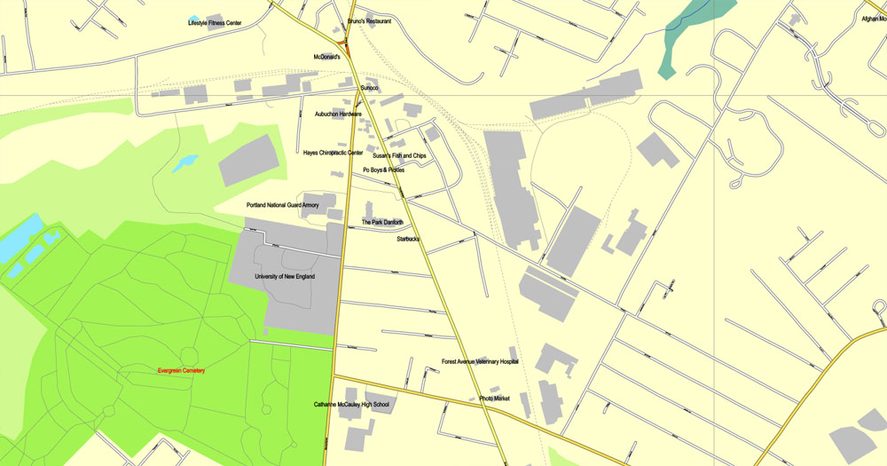 Printable Map Portland, Maine, US, exact vector street City Plan map V3.09, full editable, Adobe Illustrator, full vector, scalable, editable text format street names, 4 mb ZIP