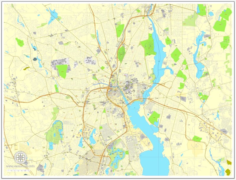Printable Map Providence, Rhode Island, US, exact vector street City Plan map V3.09, full editable, Adobe Illustrator, full vector, scalable, editable text format street names, 6 mb ZIP