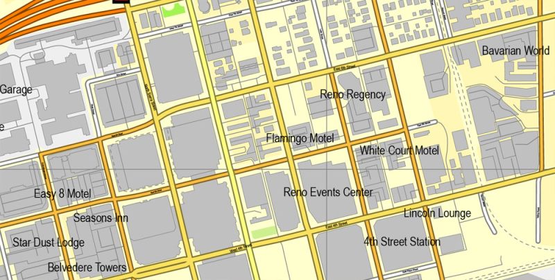 Map Reno, Nevada, US, exact vector street City Plan map V3.09, full editable, Adobe Illustrator, full vector, scalable, editable text format street names, 10 mb ZIP