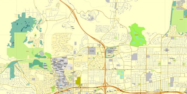 Reno, Nevada, US, exact vector street City Plan map V3.09, full ...