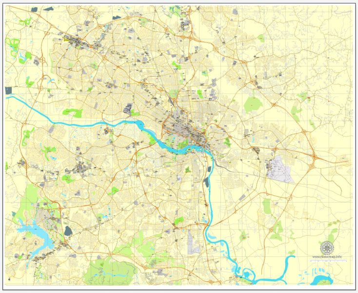 Richmond Virginia Map Printable Vector exact detailed City Plan BW ...