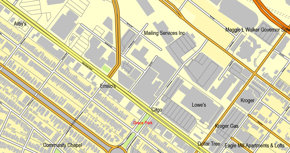 Printable Map Richmond, Virginia, US, exact vector street City Plan map V3.09, full editable, Adobe Illustrator, full vector, scalable, editable text format street names, 16 mb ZIP