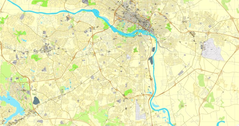 Richmond, Virginia, US, exact vector street City Plan map V3.09, full editable, Adobe Illustrator, full vector