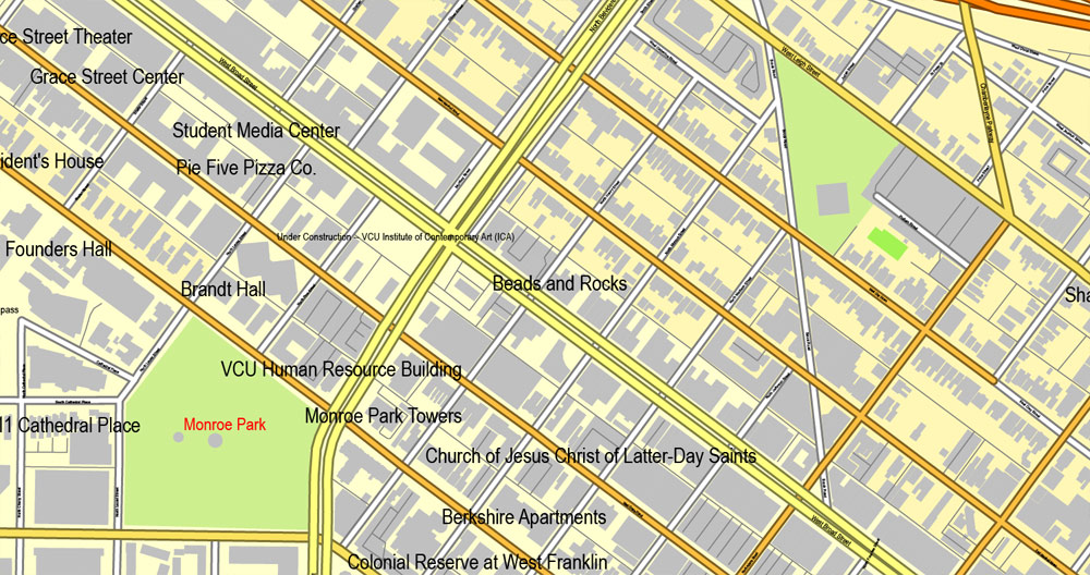 Printable Map Richmond, Virginia, US, exact vector street City Plan map V3.09, full editable, Adobe Illustrator, full vector, scalable, editable text format street names, 16 mb ZIP