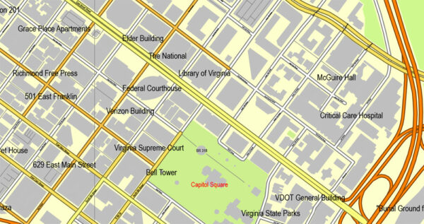 Richmond, Virginia, US, exact vector street City Plan map V3.09, full ...