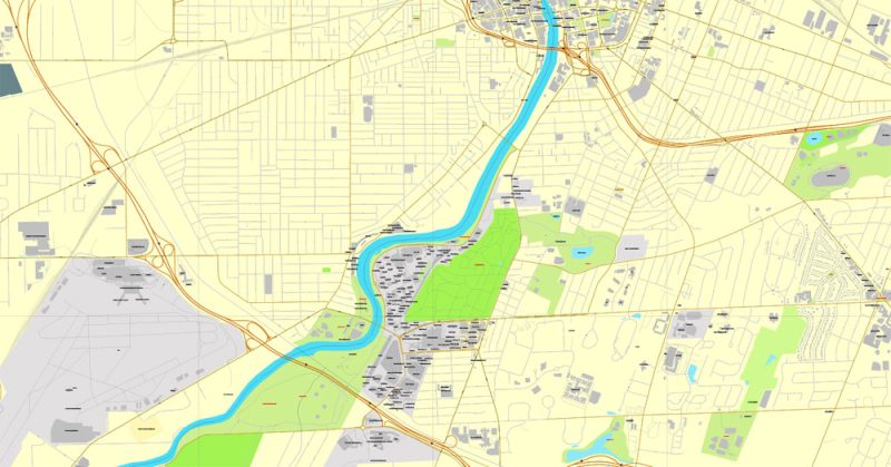 Printable Map Rochester, New York, US, exact vector street City Plan map V3.09, full editable, Adobe Illustrator, full vector, scalable, editable text format street names, 3 mb ZIP