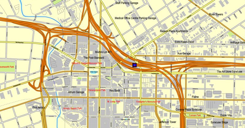 Printable Map Syracuse, New York, US, exact vector street City Plan map V2.09, full editable, Adobe Illustrator, full vector, scalable, editable text format street names, 7 mb ZIP
