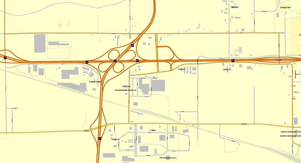 Printable Map Topeka, Kansas, US, exact vector street City Plan map V2.09, full editable, Adobe Illustrator, full vector, scalable, editable text format street names, 7 mb ZIP