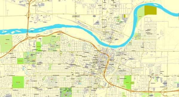 Topeka, Kansas, US, exact vector street City Plan map V2.09, full ...