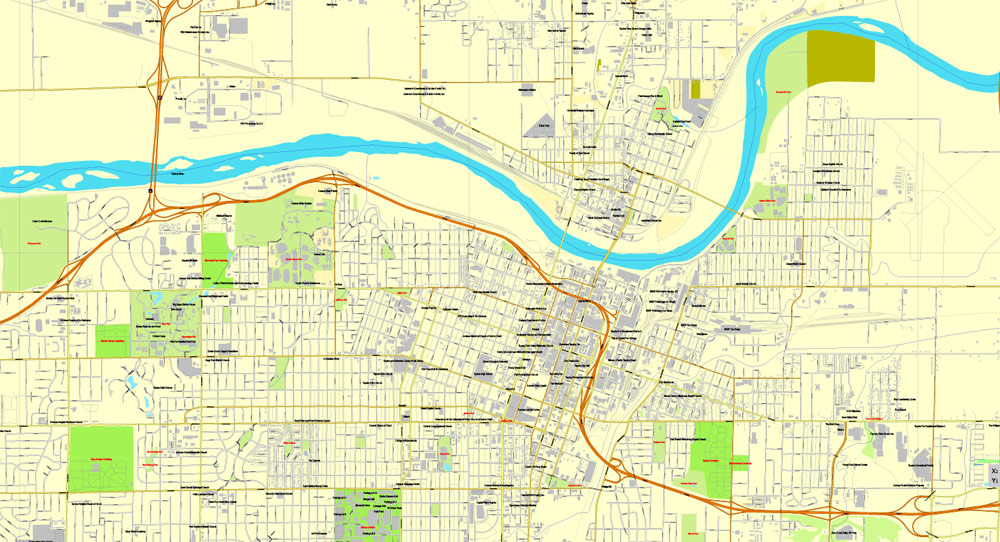 Printable Map Topeka, Kansas, US, exact vector street City Plan map V2.09, full editable, Adobe Illustrator, full vector, scalable, editable text format street names, 7 mb ZIP