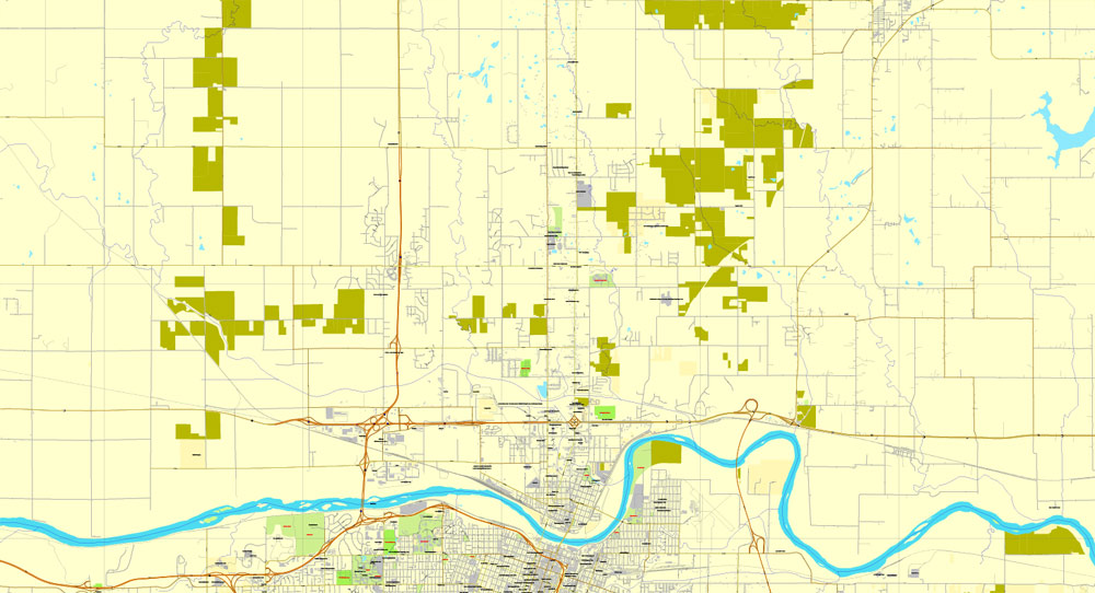 Printable Map Topeka, Kansas, US, exact vector street City Plan map V2.09, full editable, Adobe Illustrator, full vector, scalable, editable text format street names, 7 mb ZIP