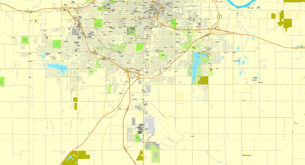 Printable Map Topeka, Kansas, US, exact vector street City Plan map V2.09, full editable, Adobe Illustrator, full vector, scalable, editable text format street names, 7 mb ZIP