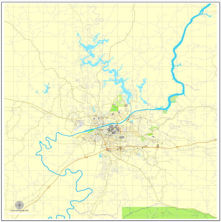 Printable Map Tuscaloosa, Alabama, US, exact vector street City Plan map V3.09, full editable, Adobe Illustrator, full vector, scalable, editable text format street names, 6 mb ZIP