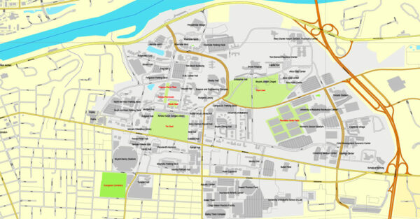 Tuscaloosa, Alabama, US, exact vector street City Plan map V3.09, full ...