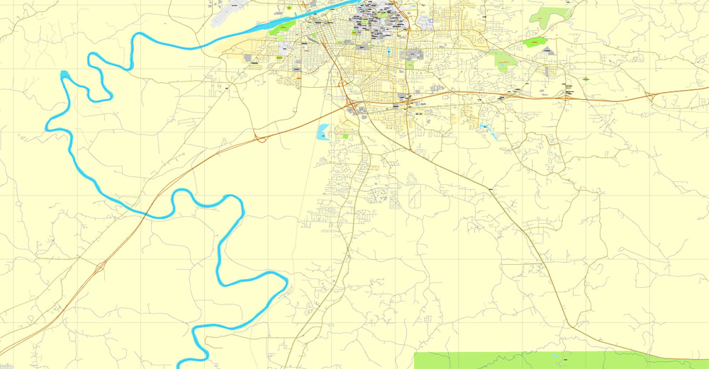 Tuscaloosa, Alabama, US, exact vector street City Plan map V3.09, full editable, Adobe Illustrator