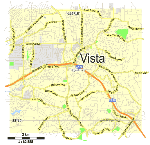 Vista, California, US, Free vector map Adobe Illustrator