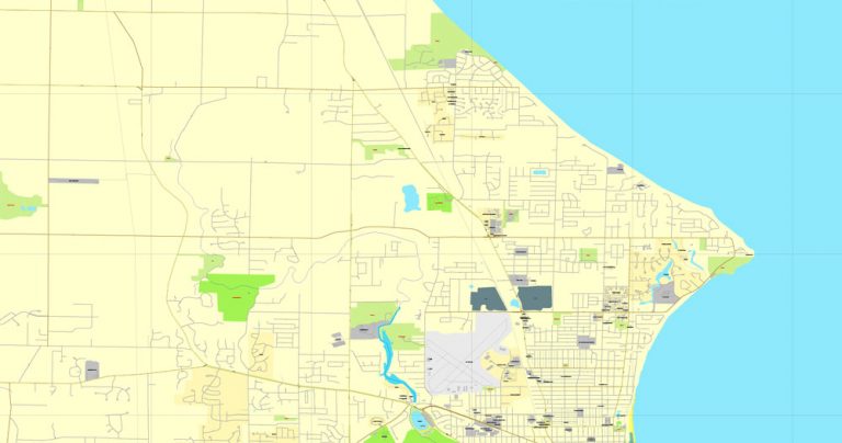 Wind Point, Wisconsin, US printable vector street City Plan map, full ...