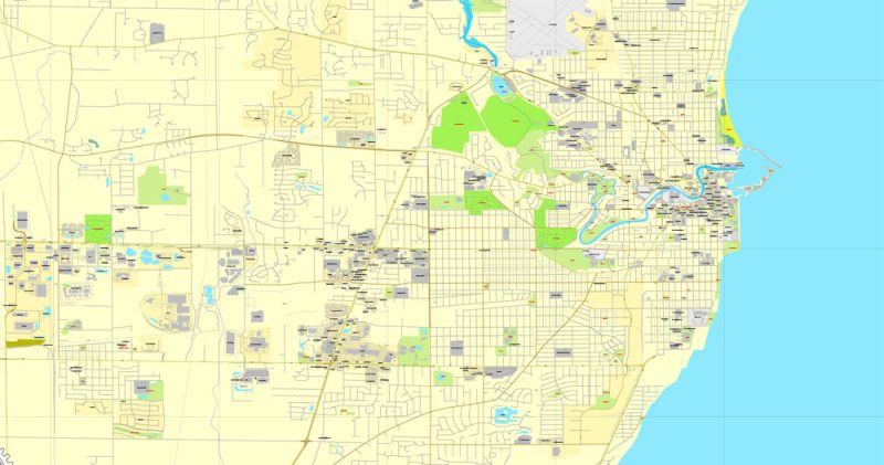 Wind Point, Wisconsin, US, exact vector street City Plan map V3.09, full editable, Adobe Illustrator