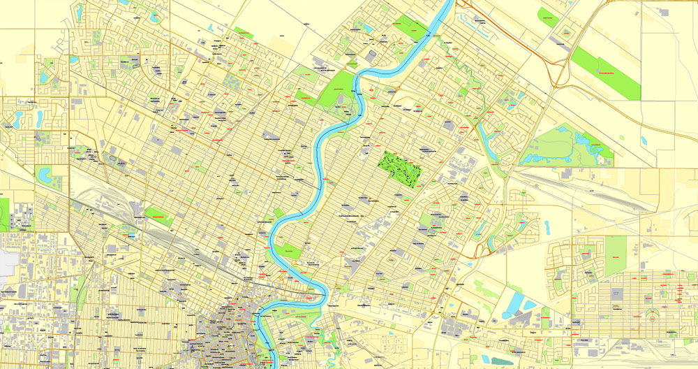 Printable Map Winnipeg, Canada, Printable City Plan V.3.09 Adobe Illustrator, full vector, Map V3.09, scalable, editable, separated text layer street names, 12 mb ZIP