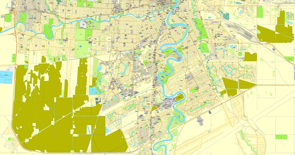 Printable Map Winnipeg, Canada, Printable City Plan V.3.09 Adobe Illustrator, full vector, Map V3.09, scalable, editable, separated text layer street names, 12 mb ZIP