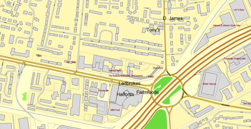 Printable Map Heathrow, Feltham, Hounslow map (part of Greater London Map), England UK, printable vector map Adobe Illustrator editable City Plan, full vector, scalable, editable, text format street names, 5 mb ZIP