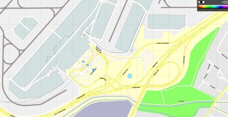 Heathrow, Feltham, Hounslow map (part of Greater London Map), England UK, printable vector map Adobe Illustrator editable City Plan G-View Level 17 (100 meters scale), full vector, scalable, editable, text format street names, 3 mb ZIP