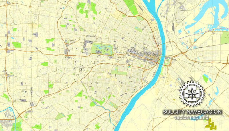 Saint Louis Map Vector Missouri US printable exact City Plan V.4.10 full editable Street Map Adobe Illustrator
