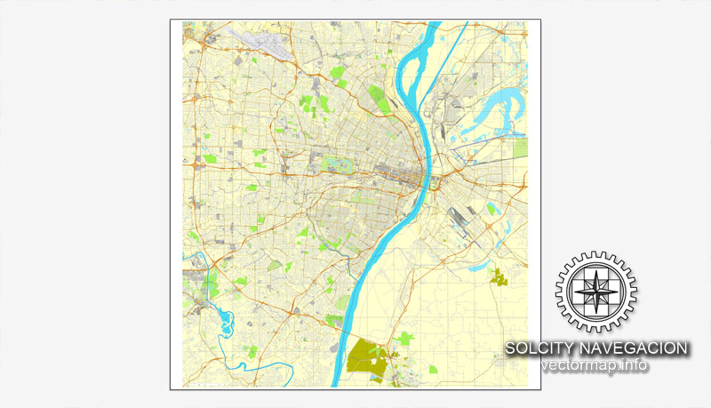 Saint Louis Map Vector Missouri US printable exact City Plan V.4.10 full editable Street Map Adobe Illustrator