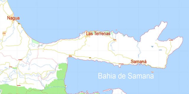 Dominican Republic Detailed Map 01 Printable exact 5 km scale vector ...