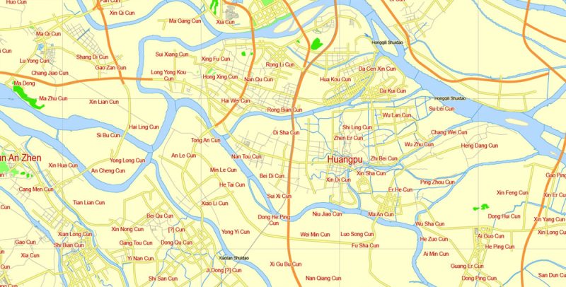 Guangzhou PDF Map China printable vector City Plan 5 km scale full editable in ENGLISH Adobe PDF Street Map