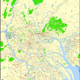 Printable Map Guangzhou, China, exact vector street G-view Level 17 (100 meters scale) map, full editable in ENGLISH, Adobe illustrator, full vector, scalable, editable, text format street names, 13 mb ZIP