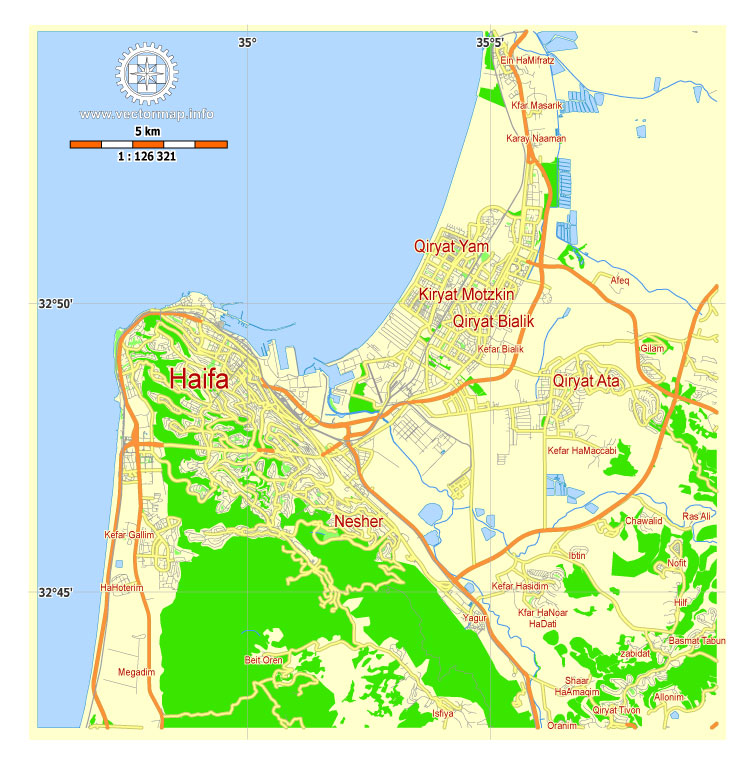 Free vector map Haifa, Free printable map Haifa