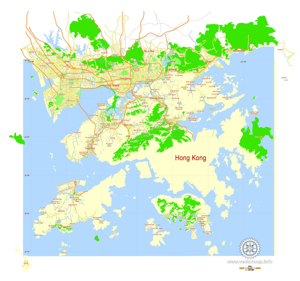 Editable map Hong Kong China AI
