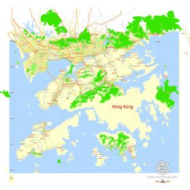 Hong Kong Map PDF China printable vector City Plan 5 km scale full editable in ENGLISH, Adobe PDF Street Map