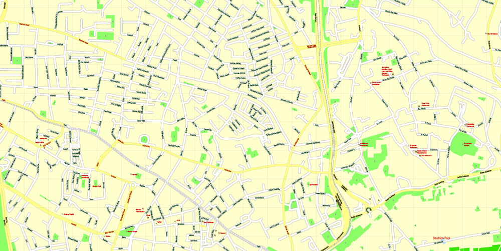 Printable Map Jerusalem, Israel, English vector map Adobe Illustrator editable G-View Level 17 (100 meters scale), full vector, scalable, editable, english text format street names, 4 mb ZIP
