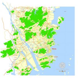 Macau Map PDF China, printable vector City Plan 5 km scale full editable in ENGLISH Adobe PDF Street Map